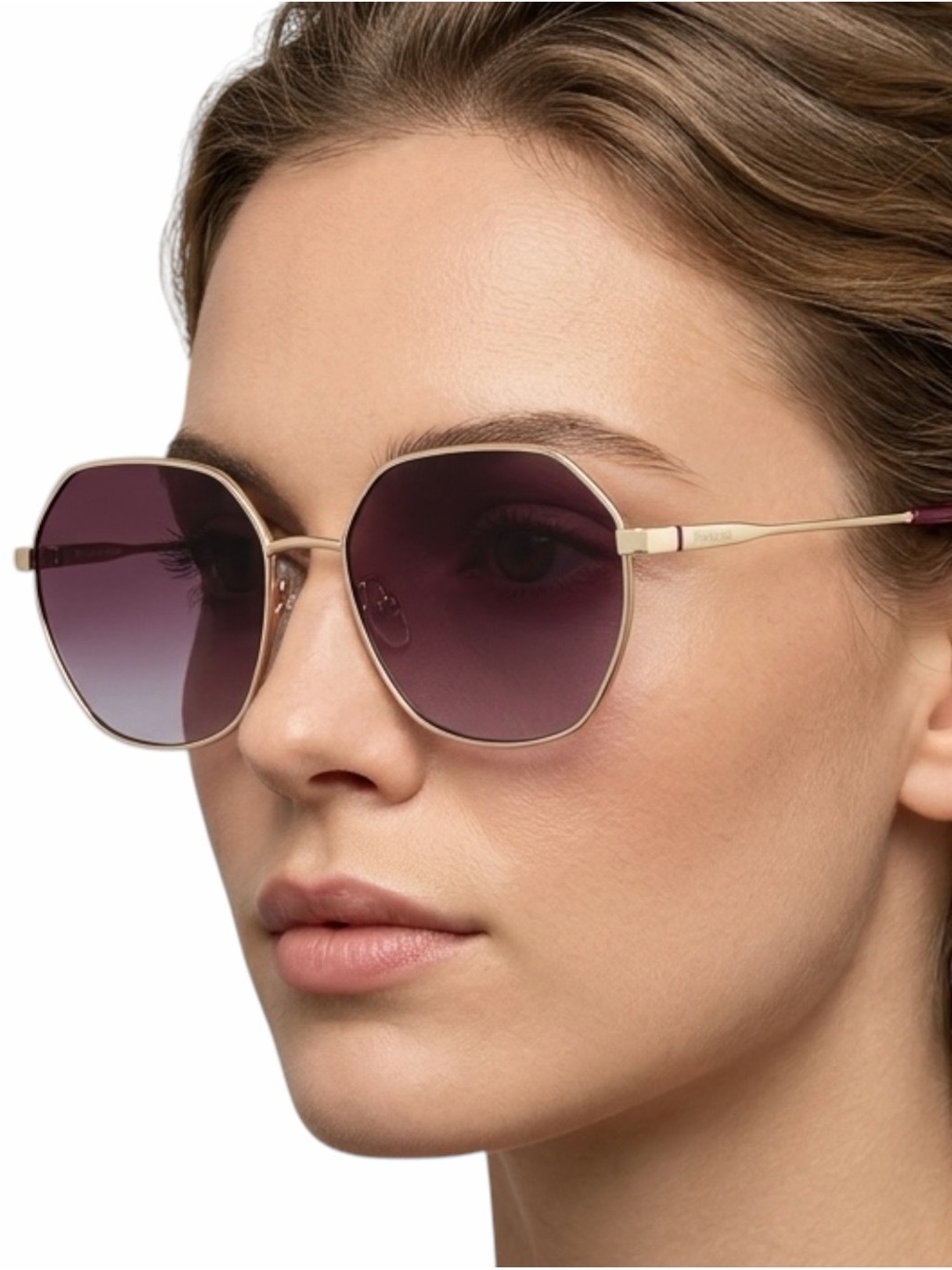 Polaroid Geometric Gold & Violet Polarized Sunglasses NWOT Octagon Cream Detail